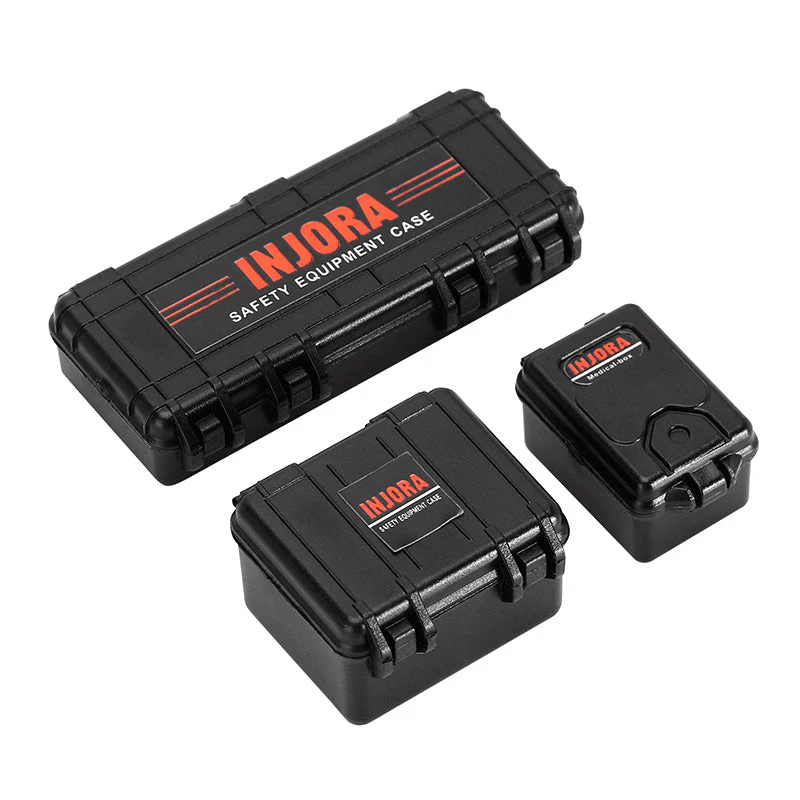 INJORA 3pcs Mini Storage Box Equipment Case Scale Accessory for 1/18 1/24 RC Crawler INA-80BK