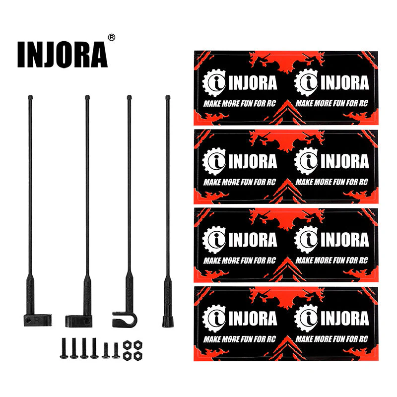 INJORA 4pcs 10cm Nylon Antennas with Flags Scale Accessories for 1/18 1/24 RC Crawlers INA-105