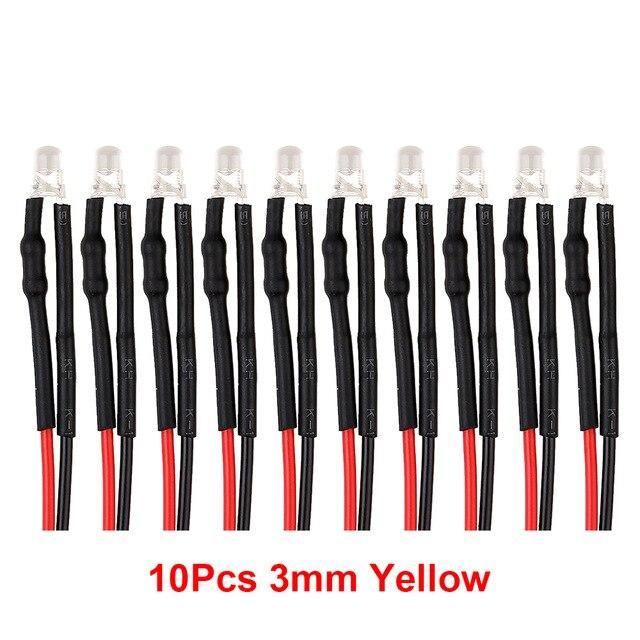 INJORA 10PCS 12V 3mm LED Lights for 1/10 Scale RC Car Yellow CRAW18394_3YE