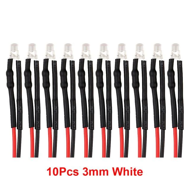 INJORA 10PCS 12V 3mm LED Lights for 1/10 Scale RC Car White CRAW18394_3WH