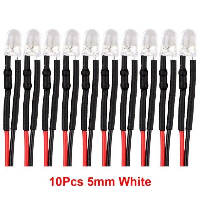 INJORA 10PCS 12V 5mm LED Lights for 1/10 Scale RC Car White CRAW18394_5WH
