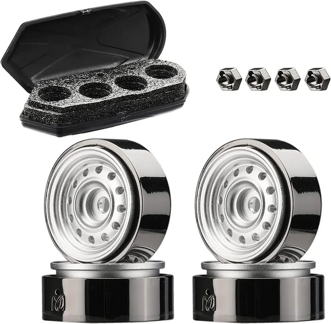 Integy Scale Model Luggage Storage Cargo Case &amp; Alloy Wheel Set for Axial SCX24 C32855SILVER