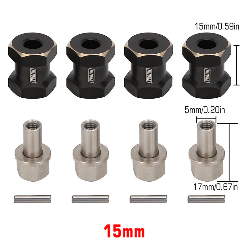 INJORA 4PCS 12mm Black Coating Brass Wheel Hex Hub Extenders (15mm) YQ-JH09-15