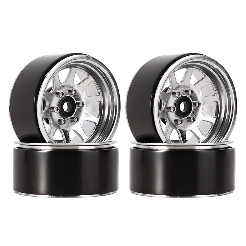 INJORA 4PCS 1.9&quot; 10-spoke Metal Beadlock Wheels (4) Silver CRAW18258_09SR