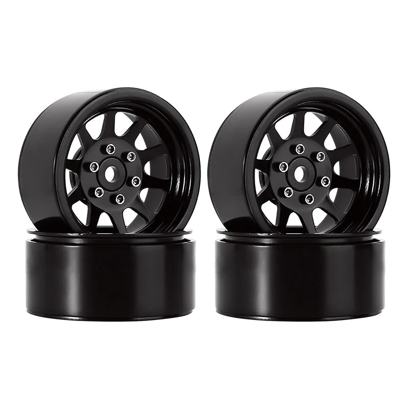 INJORA 4PCS 1.9&quot; 10-spoke Metal Beadlock Wheels (4) Black CRAW18258_09BK