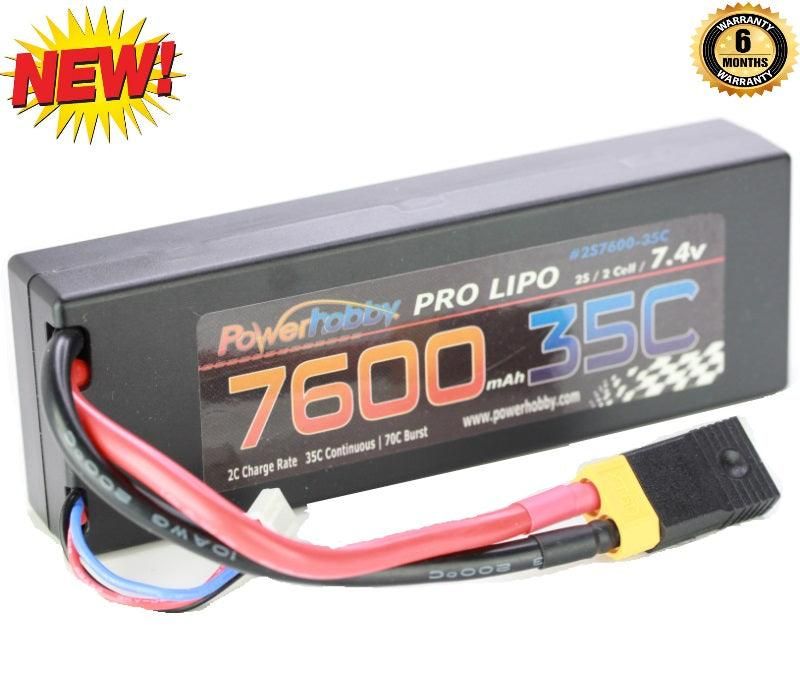Powerhobby 2s 7.4v 7600mah 35c Lipo Battery w XT60 Plug + Adapter PHB2S760035XT60