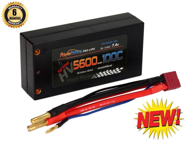 Powerhobby 2s 7.6V 5600mah 100c HV Shorty Lipo Battery with Deans PHB2S5600100DNS