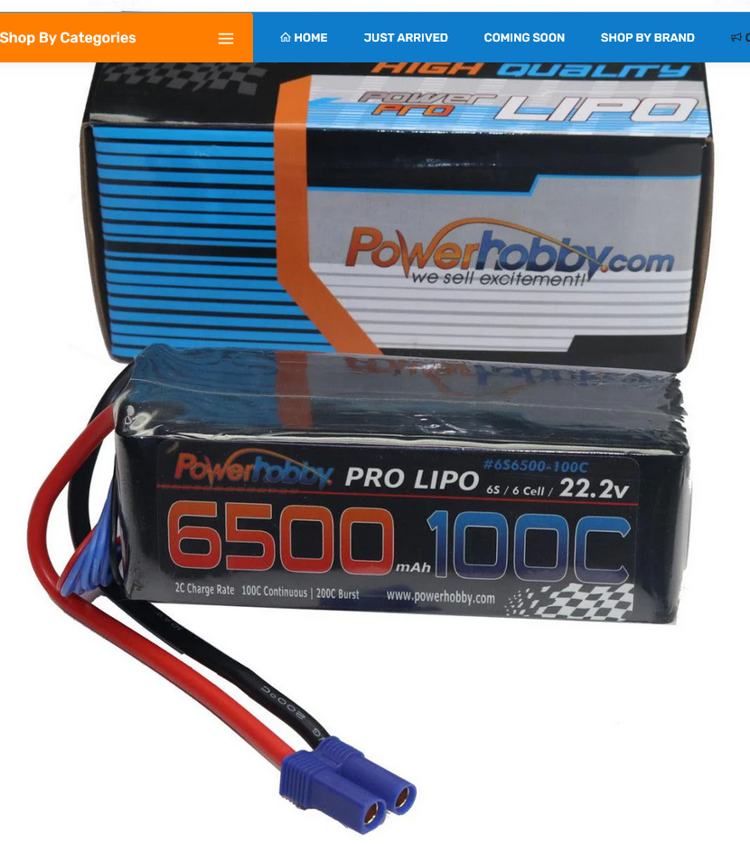 Powerhobby 6S 22.2V 6500mah 100c Lipo Battery w EC5 Plug PHB6S6500100EC5