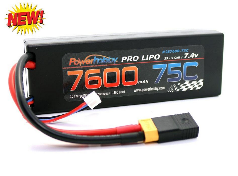 Powerhobby 2s 7.4v 7600mah 75c Lipo Battery w XT60 Plug + Adapter PHB2S760075XT60