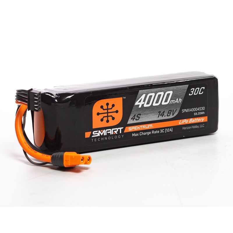 Spektrum 14.8V 4000mAh 4S 30C Smart LiPo Battery: IC3 SPMX40004S30
