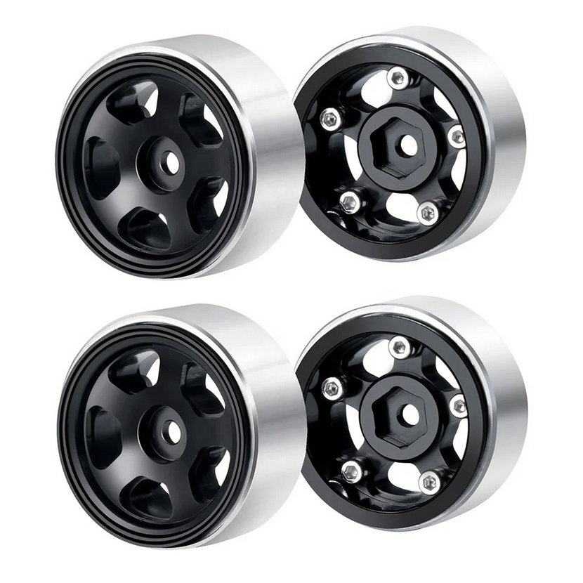 Powerhobby 1.0&quot; Beadlock Wheels Black (4) 1/24 Rock Crawler PHB7127Black