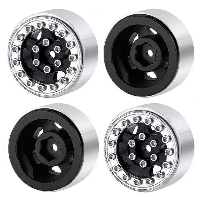 Powerhobby 1.0&quot; Beadlock Wheels Silver / Black (4) PHBB7133SB