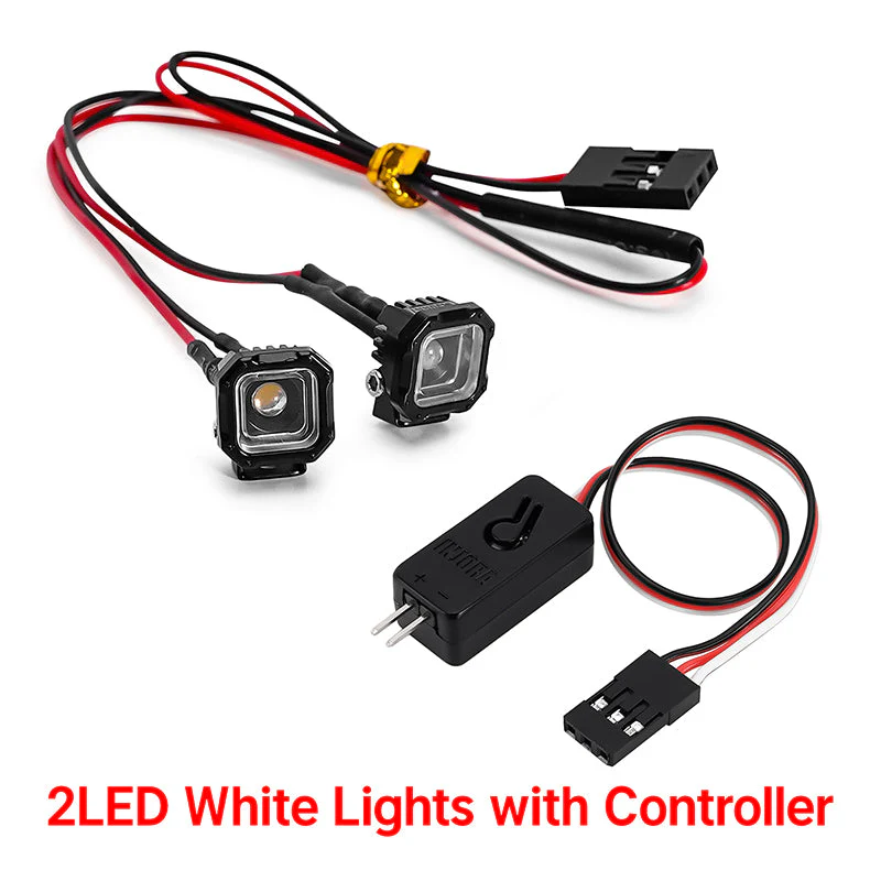INJORA Square LED Lights for 1/18 1/24 RC Crawlers (White 2LED with Controller) L38-2WH-L34