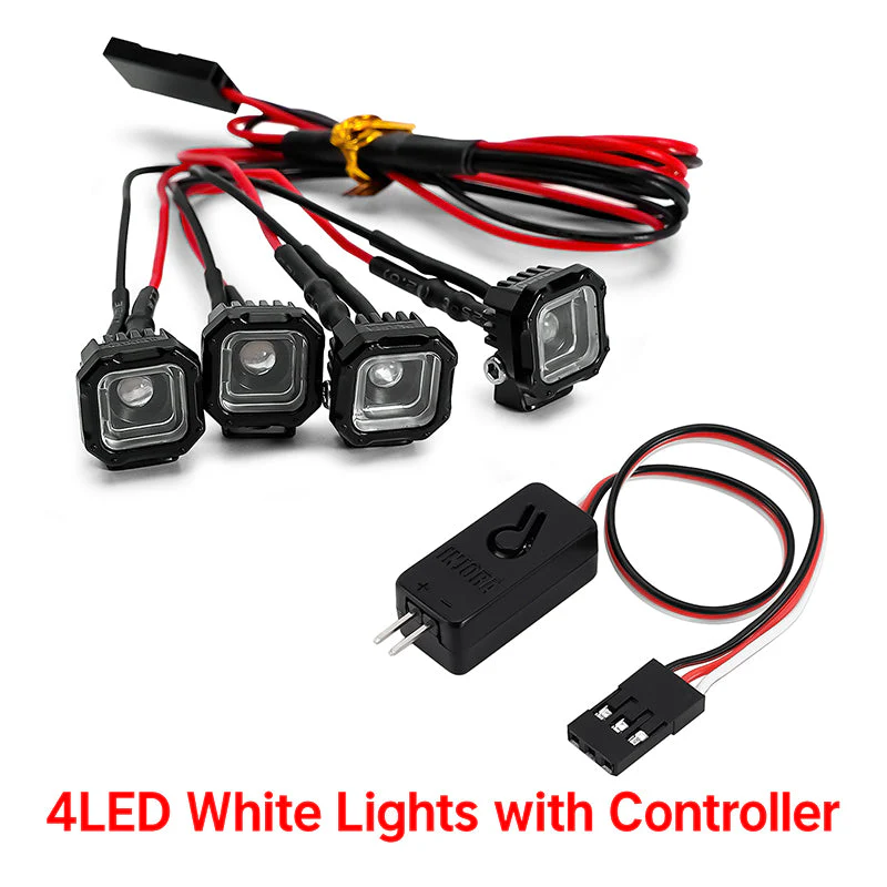 INJORA Square LED Lights for 1/18 1/24 RC Crawlers (4LED White with Controller) L38-4WH-L34