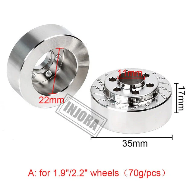 INJORA 2PCS Silver Anodized Brass Brake Disc Weights for 1.9&quot; CRAW18321_A