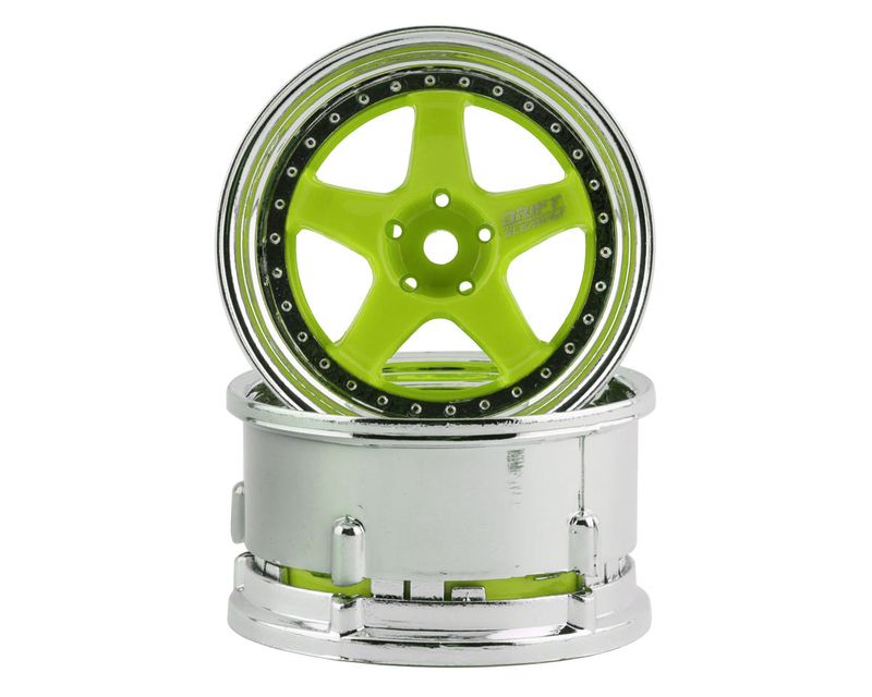 DS Racing Drift Element 5 Spoke Drift Wheel (Green Face/Chrome Lip/Chrome Rivet) (Adjustable Offset) w/12mm Hex DSC-DE-025