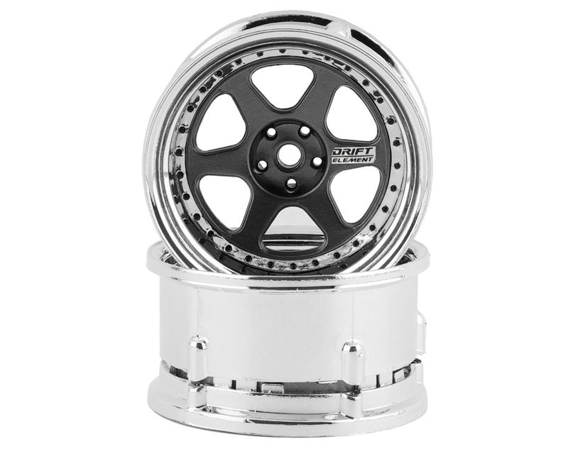 DS Racing Drift Element 6 Spoke Drift Wheels (Gunmetal w/Black Rivets) (2) (Adjustable Offset) w/12mm Hex DSC-DE-220