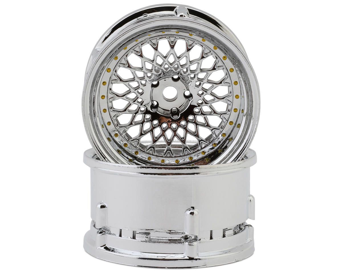 DS Racing Element Mesh Drift Wheels (Tri Chrome w/Gold Rivets) (2) (Adjustable Offset) (2) w/12mm Hex DSC-DE-309