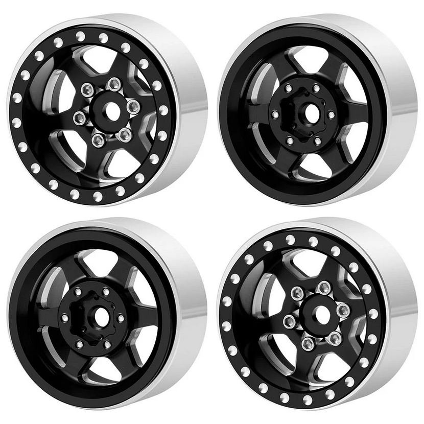 Powerhobby 1.0&quot; Beadlock Wheels Black (4) Mini Rock Crawler PHB7122Black