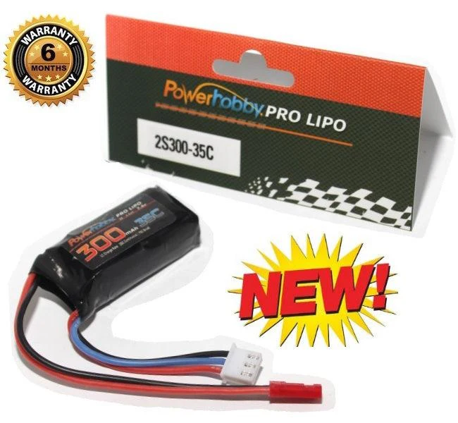 Powerhobby 2S 7.4v 300mAh 35C Lipo Battery w JST Connector PH2S300MAH35C