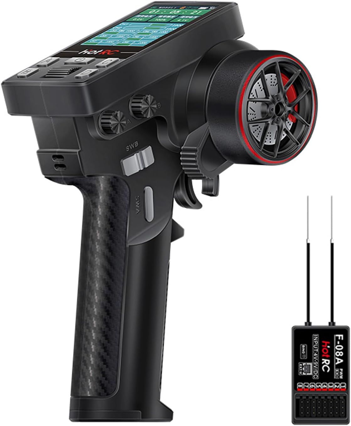 HOT RC CT-8B Color Screen 8CH w/ F-08A Receiver w/ Alloy Wheel C33853 (Does not include Battery, Needs 18650 Battery)