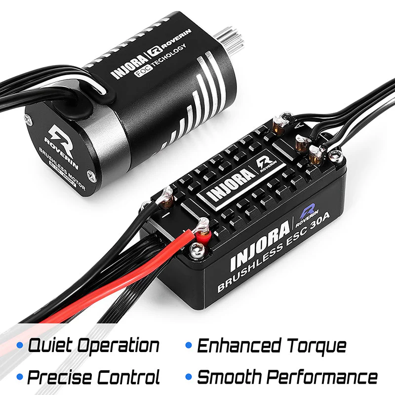 INJORA Roverin FOC Sensored Brushless ESC &amp; Motor Combo for 1/18 TRX4M Ascent18 (4800Kv) FOC-M30-180-18