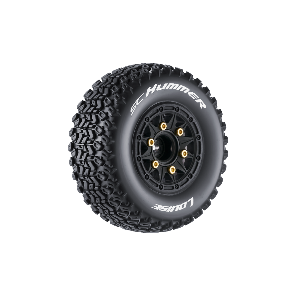 Louise RC SC-Hummer 1/10 Short Course Tires, Soft, 12, 14 &amp; 17mm Removable Hex on Black Rim (2) LOULT3224SB