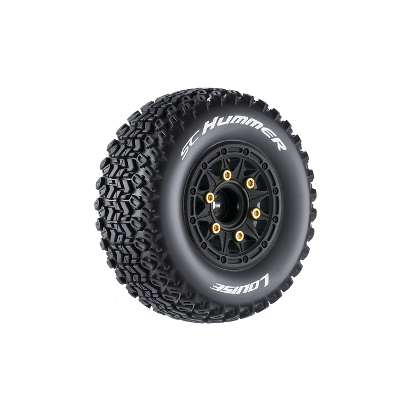 Louise RC SC-Hummer 1/10 Short Course Tires, Soft, 12, 14 &amp; 17mm Removable Hex on Black Rim (2) LOULT3224SB