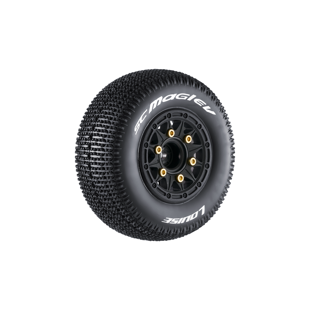 Louise RC SC-Maglev 1/10 Short Course Tires, Soft, 12, 14 &amp; 17mm Removable Hex on Black Rim (2) LOULT3145SB