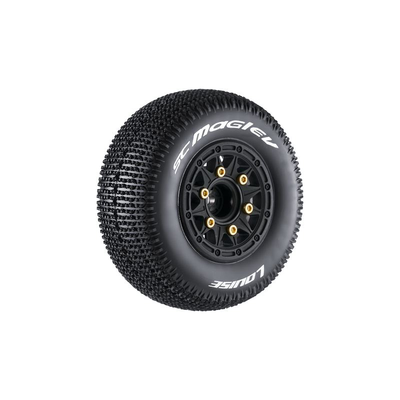 Louise RC SC-Maglev 1/10 Short Course Tires, Soft, 12, 14 &amp; 17mm Removable Hex on Black Rim (2) LOULT3145SB