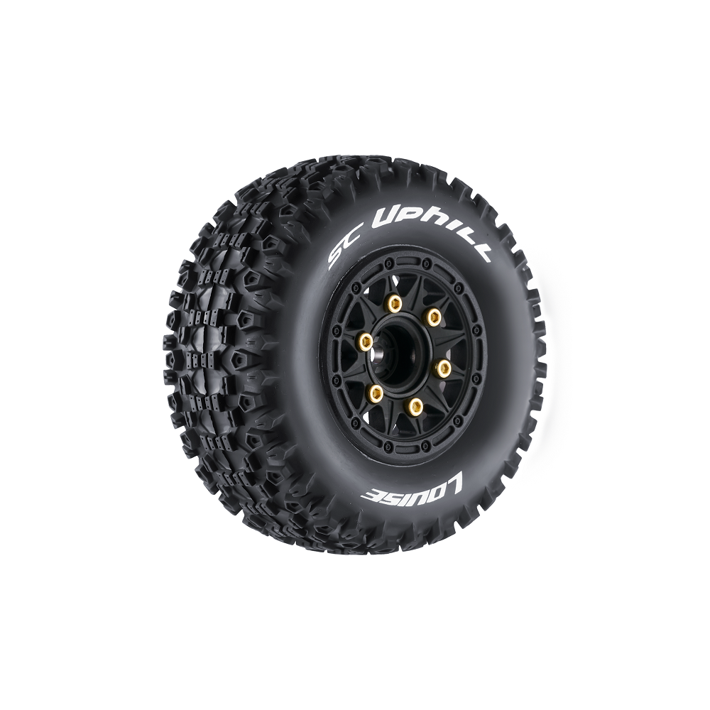 Louise RC SC-Uphill 1/10 Short Course Tires, Soft, 12, 14 &amp; 17mm Removable Hex on Black Rim (2) LOULT3223SB