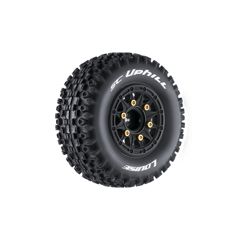 Louise RC SC-Uphill 1/10 Short Course Tires, Soft, 12, 14 &amp; 17mm Removable Hex on Black Rim (2) LOULT3223SB