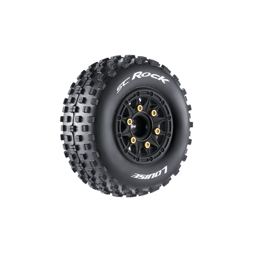 Louise RC SC-Rock 1/10 Short Course Tires, Soft, 12, 14 &amp; 17mm Removable Hex on Black Rim (2) LOULT3229SB