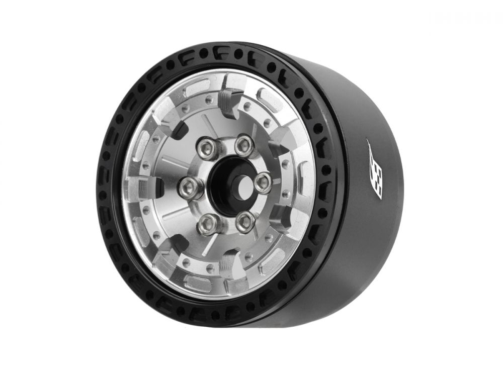 Boom Racing ProBuild™ 1.9&quot; XZ7 Adjustable Offset Aluminum Beadlock Wheels (2) Black/Platinum BRPB088BKPL