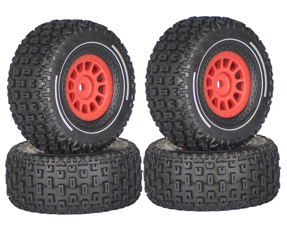 Integy Wheels &amp; Tires (4) Set for Arrma 1/16 Mojave Grom O.D.=65mm Hex:12mm C33983RED