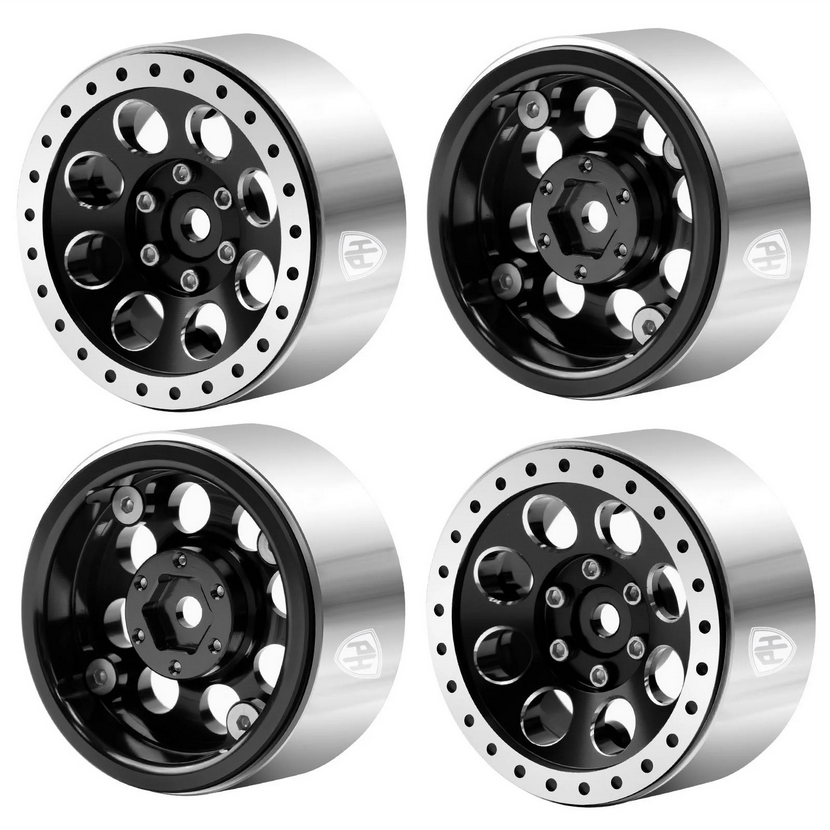 Powerhobby 1.3" Aluminum Beadlock Wheels Black (4)  PHB7315BLACK