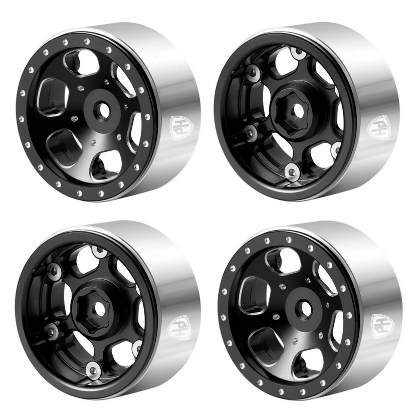 Powerhobby 1.3&quot; Aluminum Beadlock Wheels Black (4) PHB7291BLACK