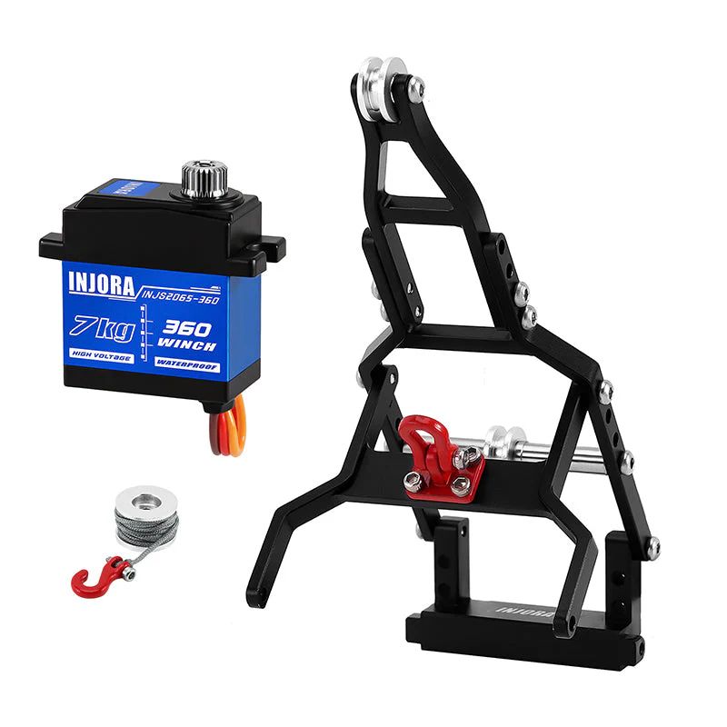 INJORA Tow Truck Crane Kit &amp; INJS2065-360 Winch Servo (Black) INJS2065-360-115BK