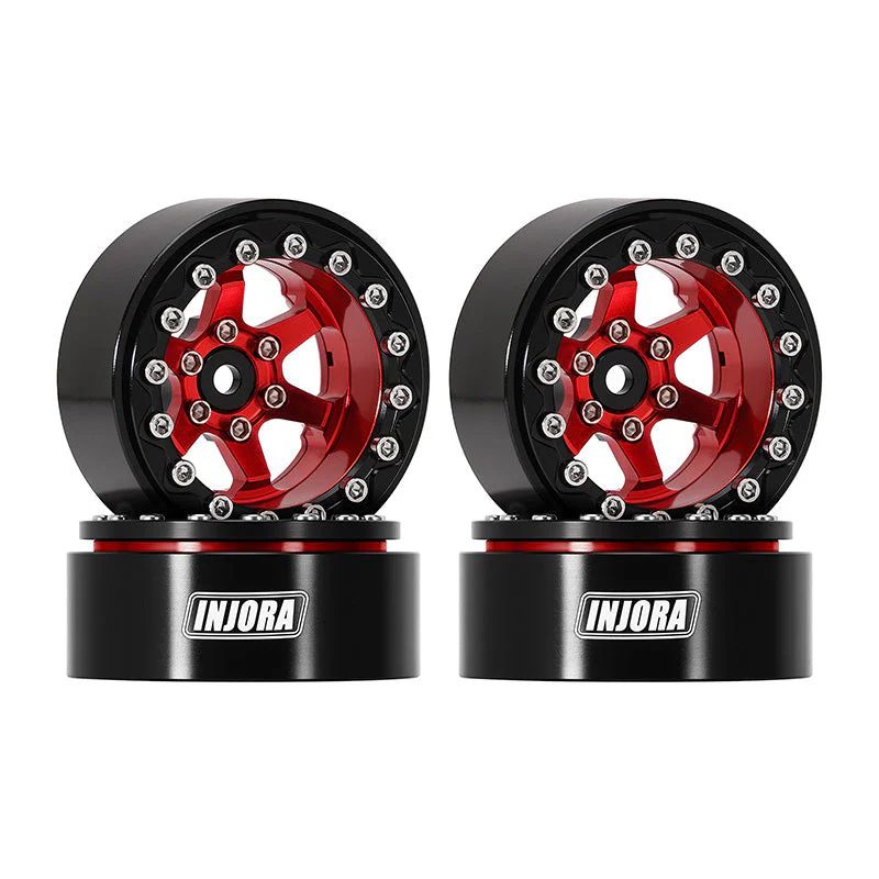 INJORA 1.3&quot; -5.25mm Offset Aluminium Beadlock Wheels (Red) YQW-1313RD