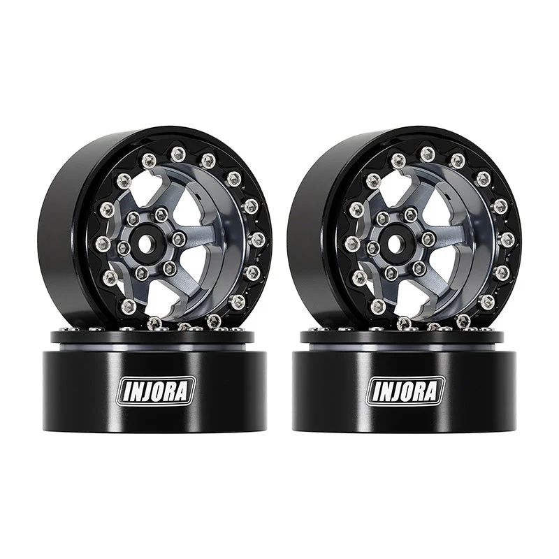 INJORA 1.3&quot; -5.25mm Offset Aluminium Beadlock Wheels (Grey) YQW-1313BG