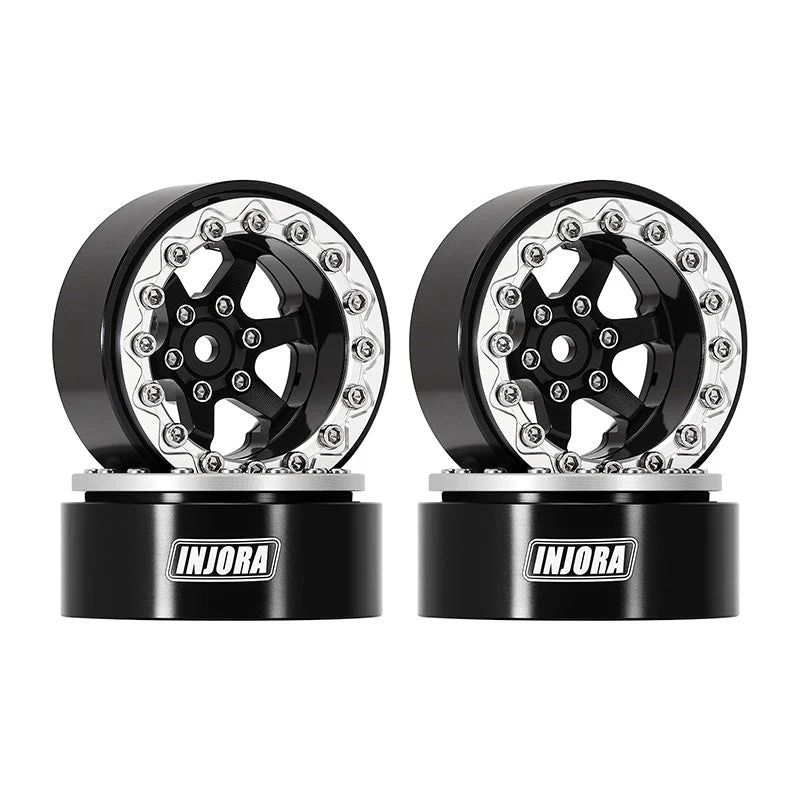 INJORA 1.3&quot; -5.25mm Offset Aluminium Beadlock Wheels (Black) YQW-1313SB