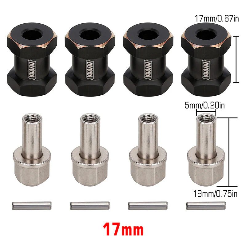 INJORA 4PCS 12mm Black Coating Brass Wheel Hex Hub Extenders (17mm) YQ-JH09-17