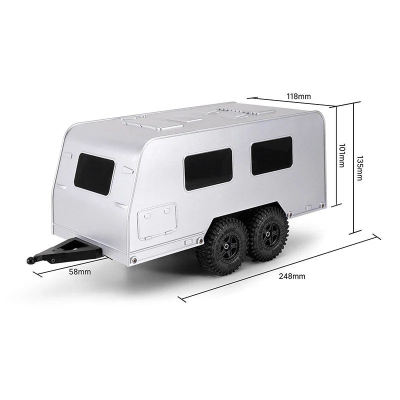 INJORA Travel Camper Trailer with Hitch For 1/18 (Silver) AX-TC09SR