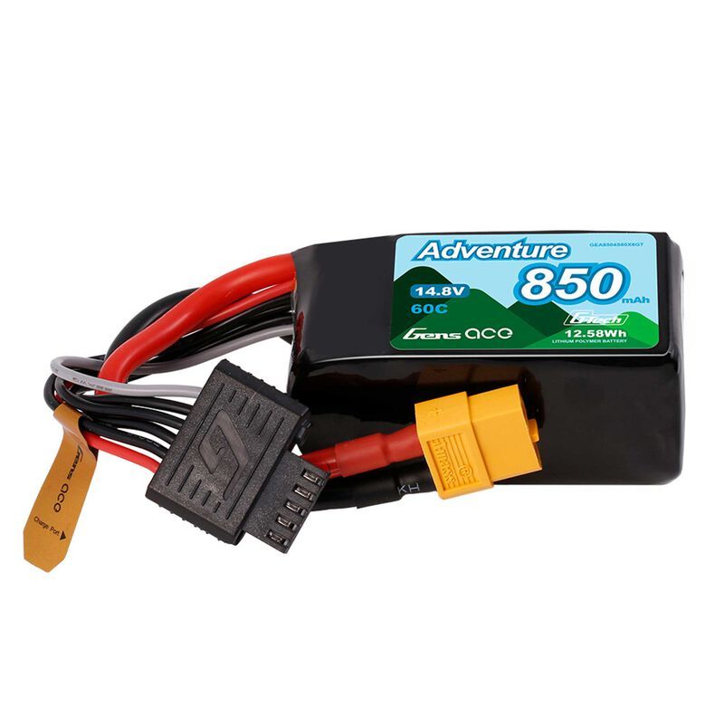 Gens Ace 14.8V 850mAh 4S 60C G-Tech LiPo Battery: XT60 GEA8504S60X6GT