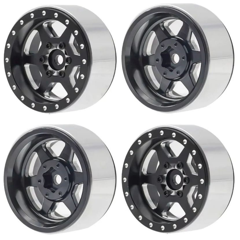 Powerhobby 1.0" Aluminum Beadlock Wheels (4) (Black) PHB7515Black