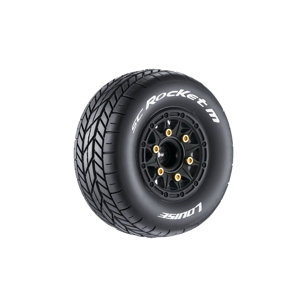 Louise R/C SC-Rocket M Oval Track 1/10 Short Course Tires, Soft, 12, 14 &amp; 17mm Removable Hex on Black Rim (2) LOULT3228SB