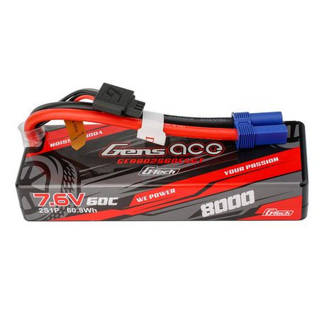 Gens ace G-Tech 8000mAh 7.6V 2S1P 60C HardCase Lipo Battery Pack with EC5 Plug GEA802S60E5GT