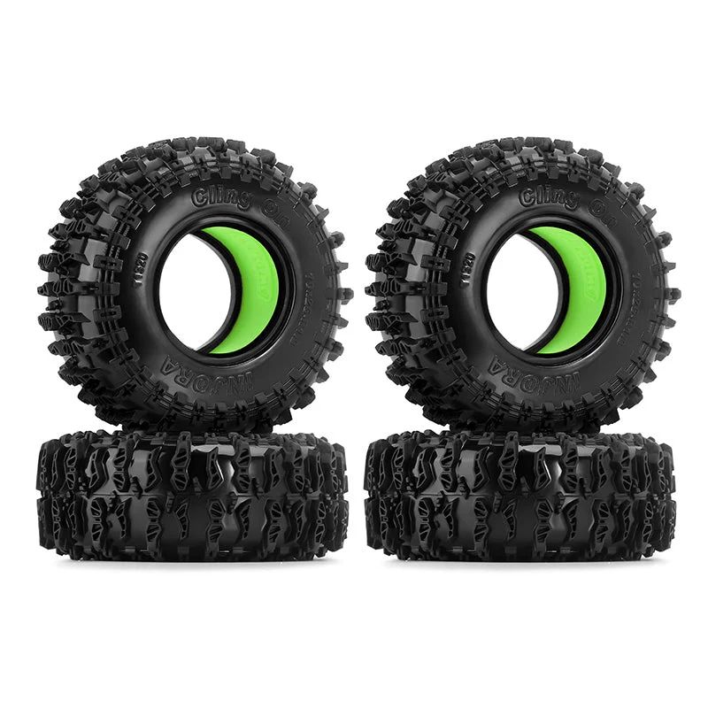 Injora 1.3" Cling On Micro Rock Crawler Tires Combo (4) (70mm OD) (S5) w/Soft Silicone Rubber Inserts YWT-1320-1370GN