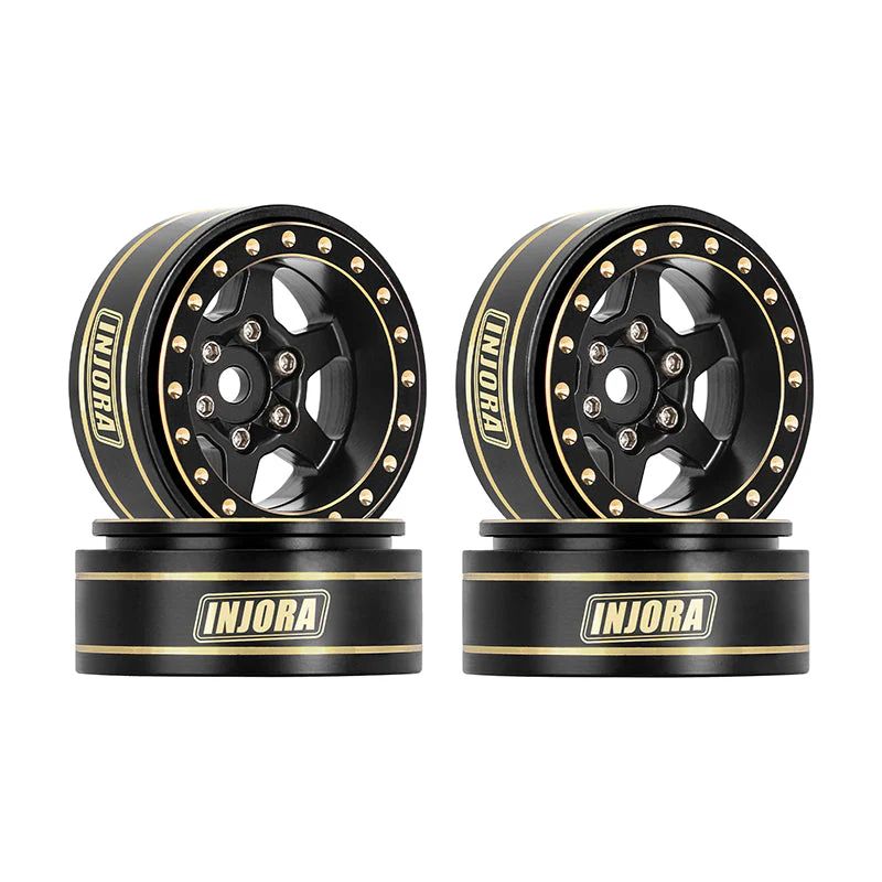 INJORA 1.0 Plus 6-Spoke Brass Beadlock Wheels Black 42g/pcs offset -3.75mm (4) (W1102) YQW-1102BK