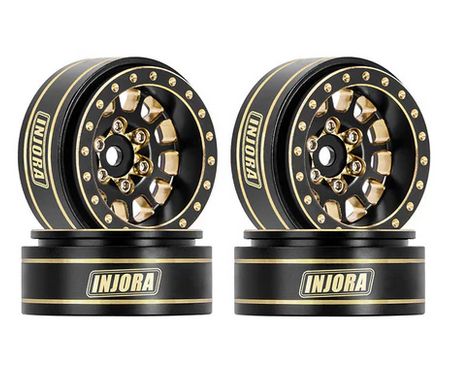 INJORA 1.0 (Actual 1.1) Plus 12-Spoke Brass Beadlock Wheels 42g/pcs offset -3.75mm for 1/18 1/24 RC Crawler (4) (W1101) YQW-1101BGD